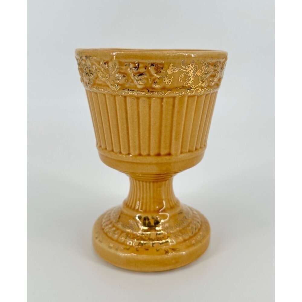 23 K. Gold & Yellow Glazed Ceramic Footed Planter Vase Guaranteed Shafer 6" VTG